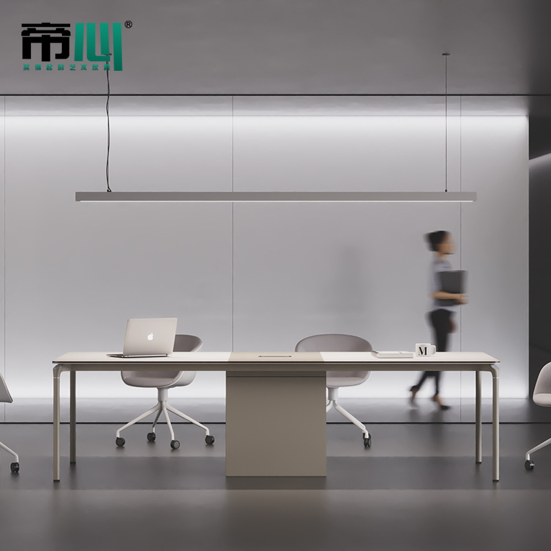 Conference Table Long Table Simple Modern Small Conference Room Long Simple Accessible Luxury White 6-Person Meeting Table and Chair Combination