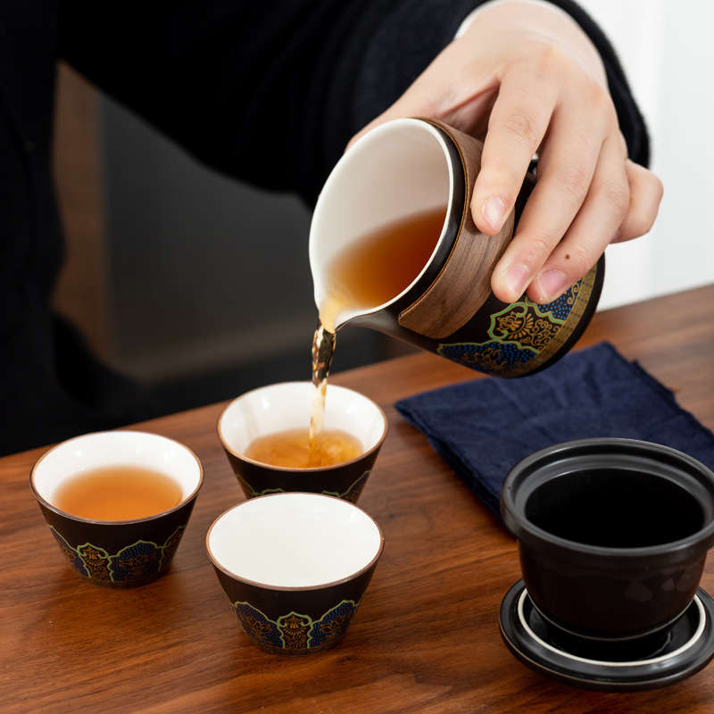 Travel Kung Fu Tea Set suit Ancient Rhyme Portable Express Cup Outdoor Camping Small Set Business Meeting Opening Ceremony