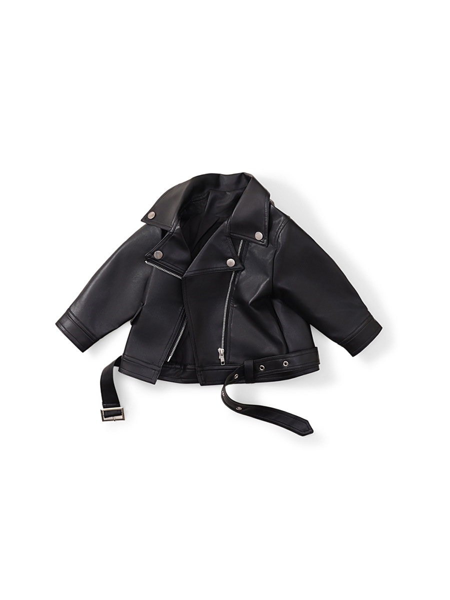 MDD children's leather 2024 spring and autumn new boys and girls motorcycle handsome cool wind large lapel zipper jacket coat