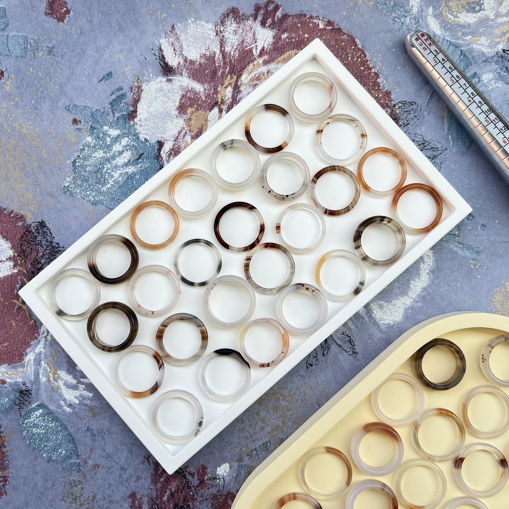 National Style Ring Natural Ice Agate Fingers Koi Tail Ring Very Thin Women's Niche Colorful Agate Ring