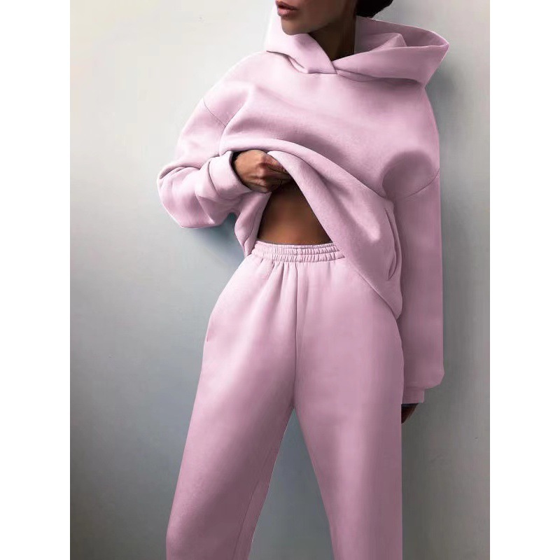 Autumn and Winter Amazon 2023 European and American Clothing Casual Fashion Thickeneded Long-sleeved Sweatshirt and Pants Two-piece Suit