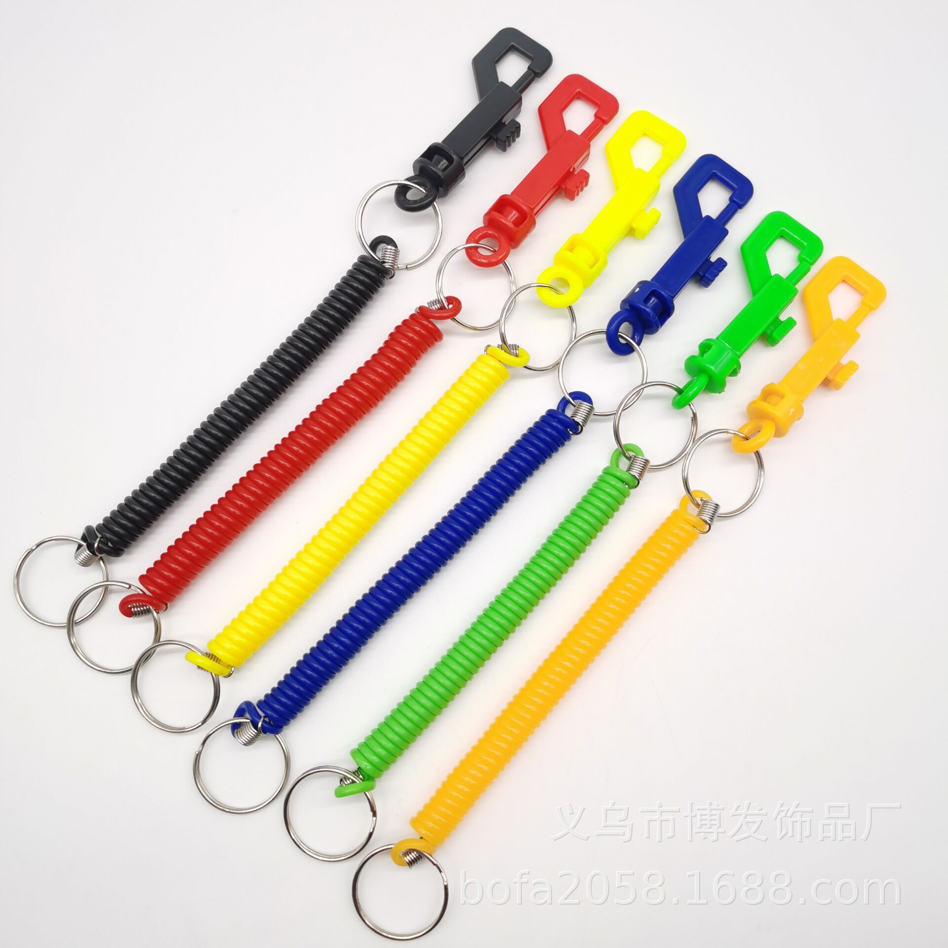 Cross-Border Wholesale In-Stock Sales of Plastic Spring Ropes, Colorful Transparent Spring Ropes, Keychain Hanging Buckles