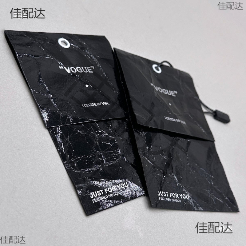 Special Material Black Hand-held Paper Tag Bright Black Crepe Paper Trendy Brand Clothing Trademark Tag