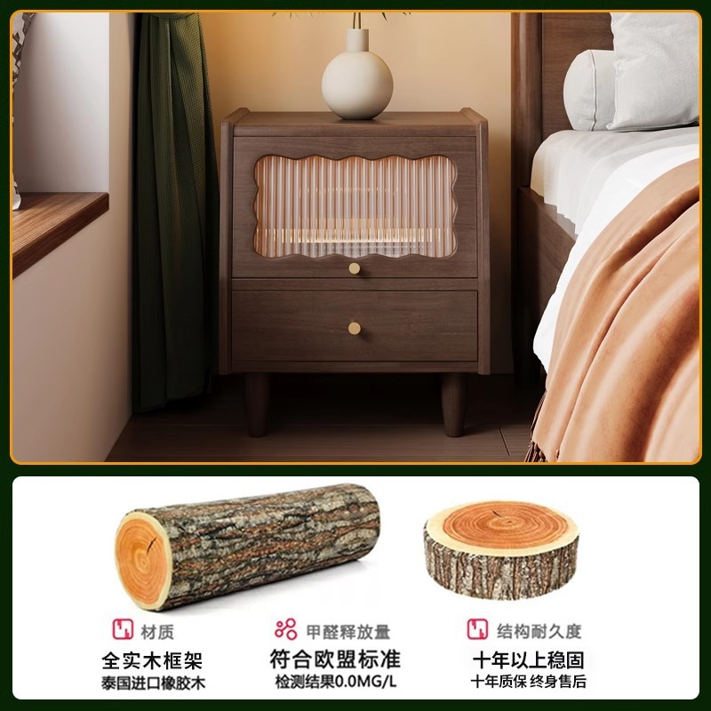 Bedside Cabinet for Rental Room Retro Solid Wood Bedroom Removable Simple Small Bedside Installation-Free Bedside Cabinet