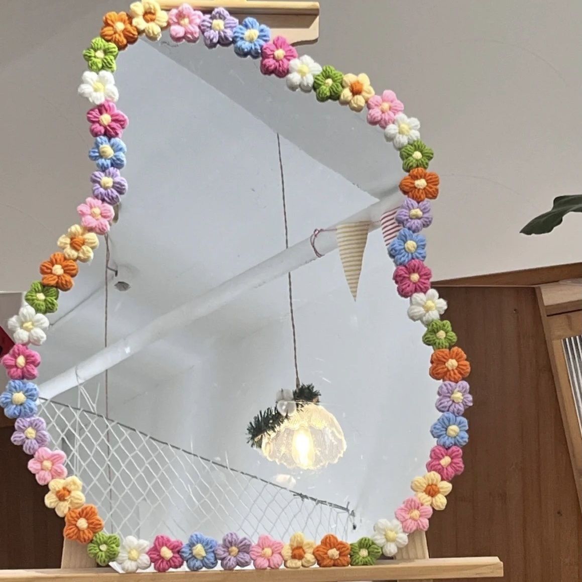 Puff Flower Finished Red Book DIY Mirror Handmade Homemade Flower Bedroom Decoration Mori Wool Decoration Accessories