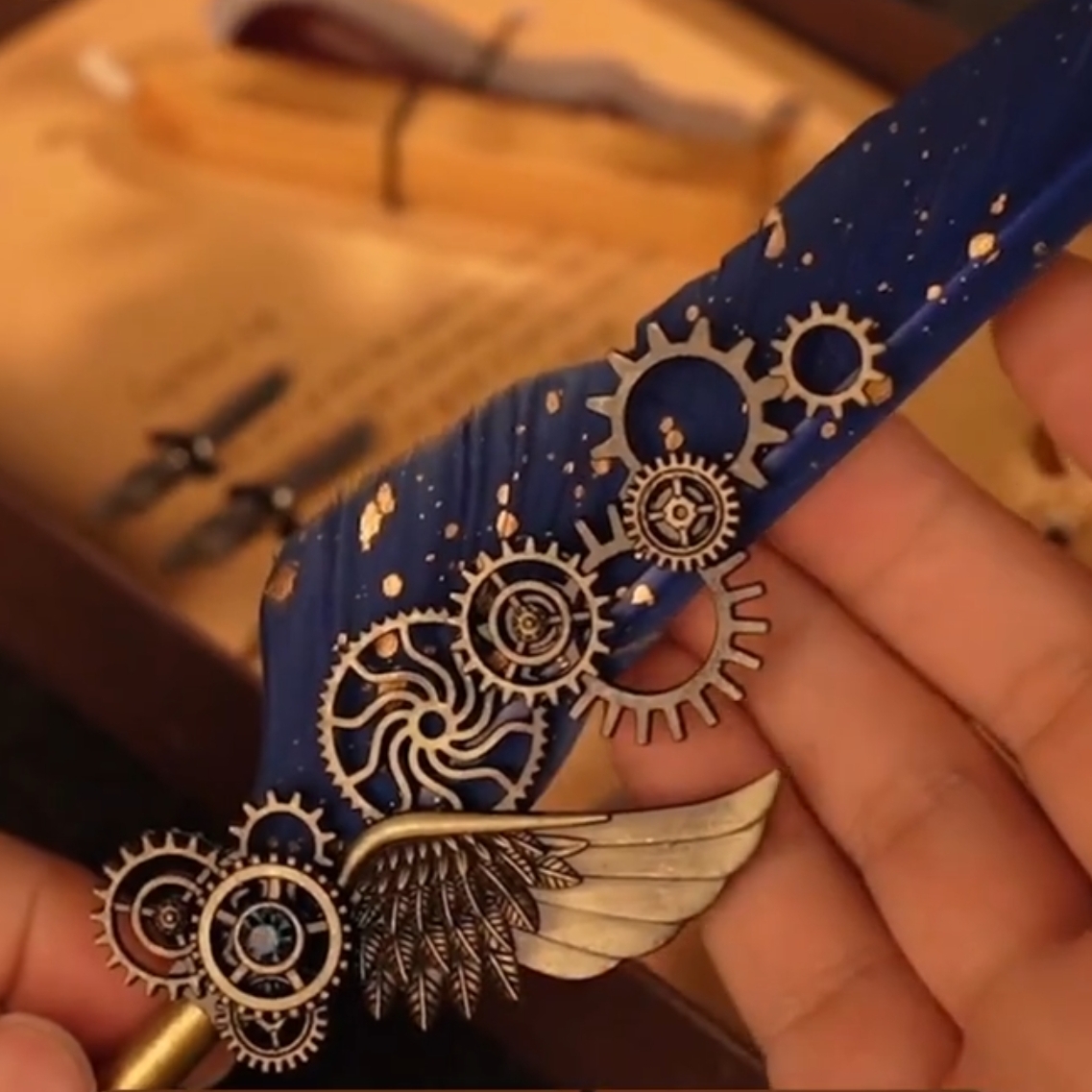 European Retro Quill Pen Mechanical Gear Harry Potter Dip Pen Steampunk Style Gift Box for Friends