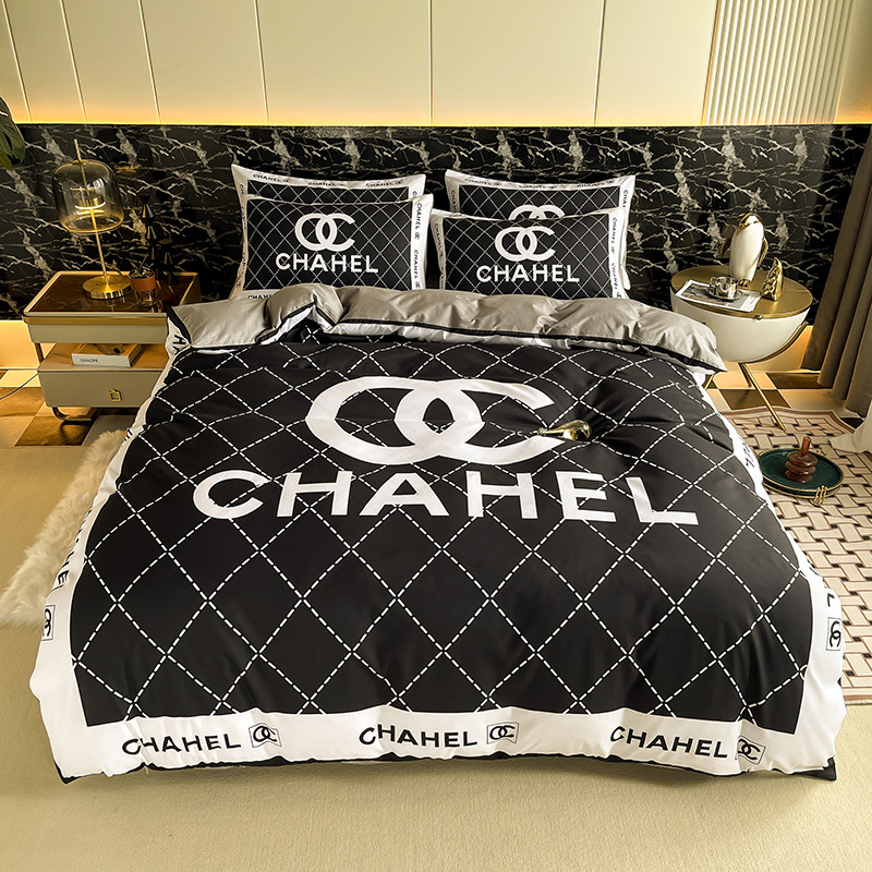 2025 High-grade Light Luxury AB Edition Cotton Printed Four-piece Set Trendy Brand Quilt Cover Bed Sheet Bed Wool Style Pure Cotton Kit