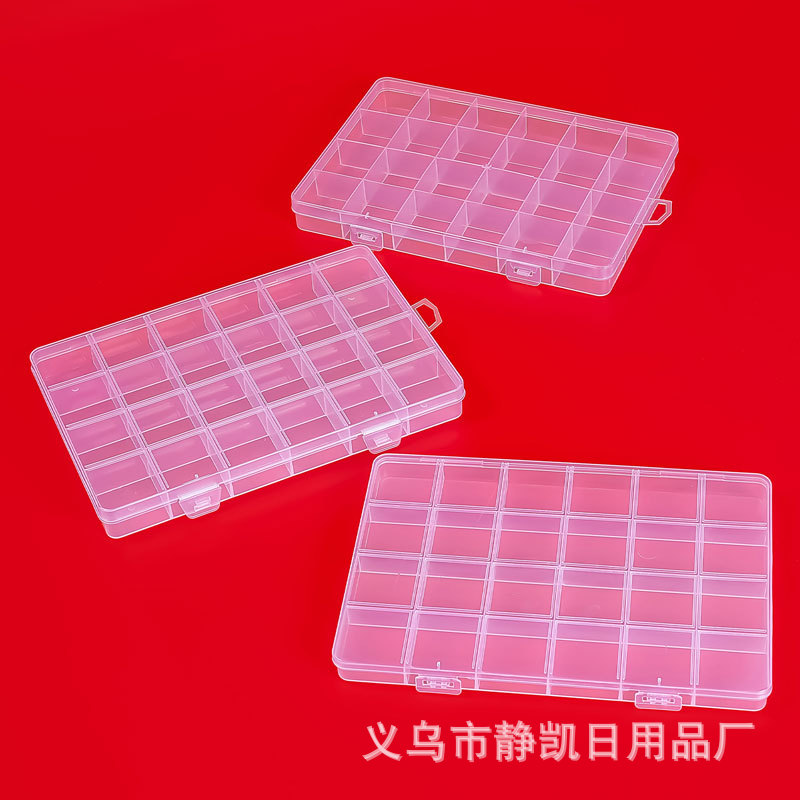 24-grid Transparent PP Storage Box with Card Slot Rice Bead Box Soft Pottery Jewelry Box Beaded Rubber Band Desktop Sub-packing Box