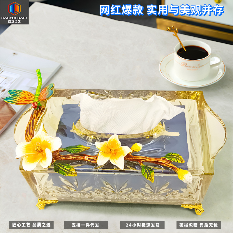 Элитная легкая роскошная коробка для салфеток, креативная бумажная коробка для дома, американское стекло, электроплакированный янтарный контейнер для хранения бумаги