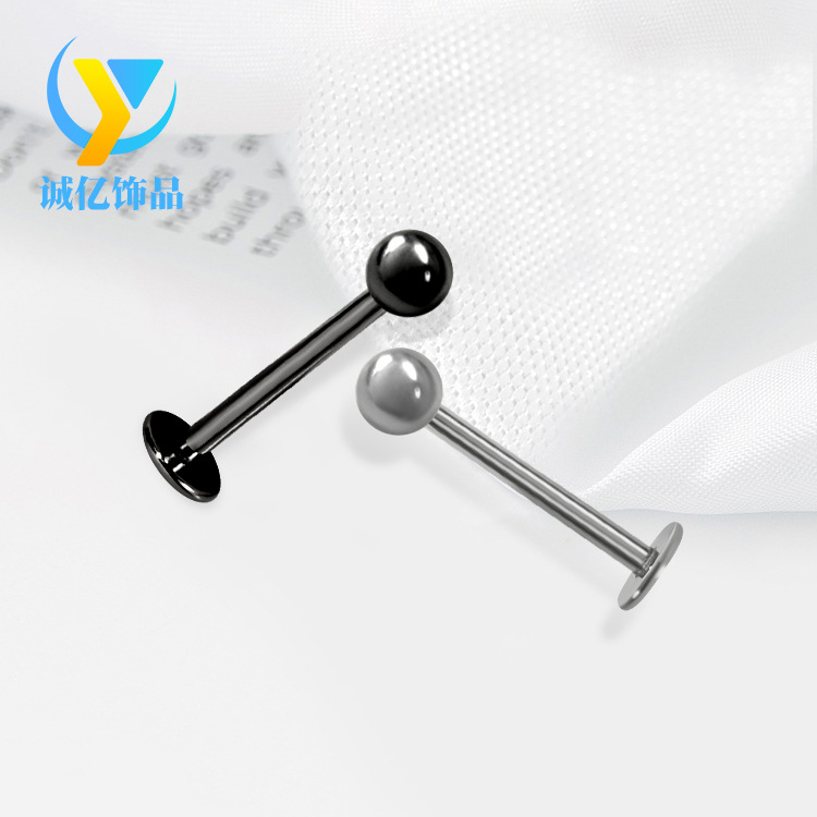 SOURCE Factory in stock silver flat stainless steel lip nail piercing jewelry rose gold straight rod ball electroplating thread lip nail