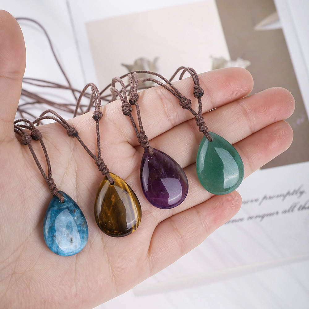 Трансграничная натуральная кристаллическая подвеска маленькая капля воды ожерелье ручной работы необработанные каменные ювелирные изделия ретро универсальные оптовые