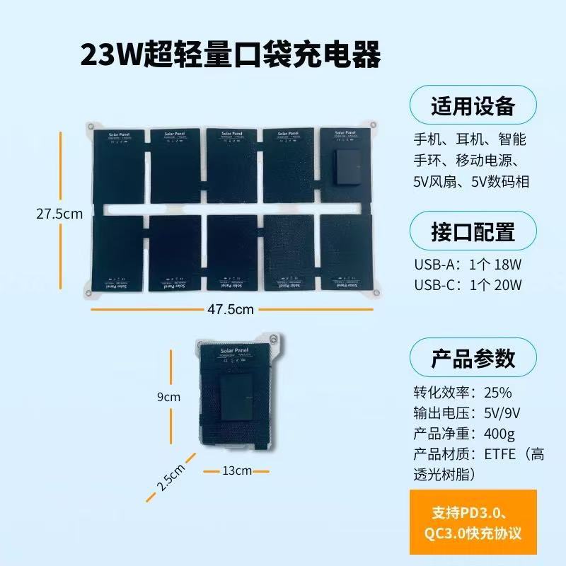 14W-32W Solar Foldableing Bag High Efficiency Sunpower Solar Battery Outdoor Solar Panel Etfe Solar