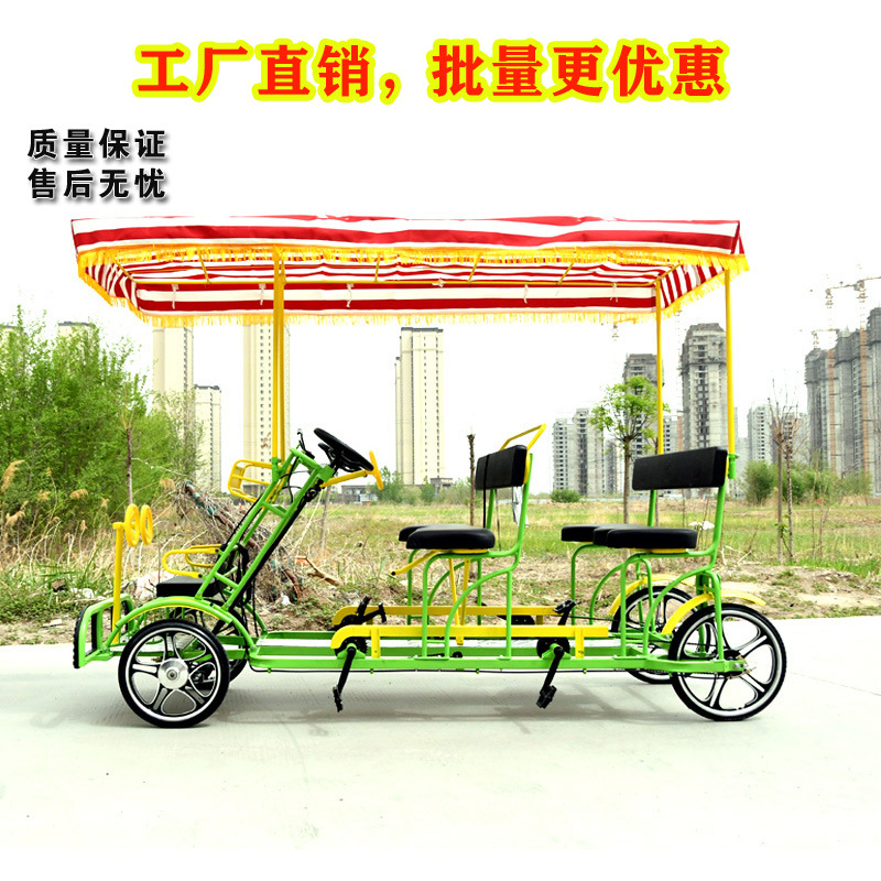 Parent-Child Four-Wheel New Scenic Spot Rental Bicycle Double-Row Tourist Car Driving Bicycle Multi-Four-Wheel Self-Driving Bicycle