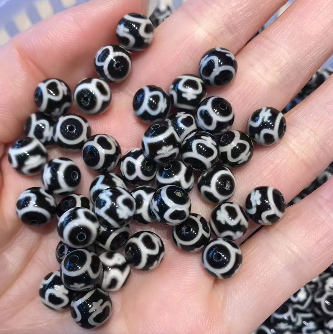 Factory wholesale Xizang black and white bright surface 8mm day beads loose beads