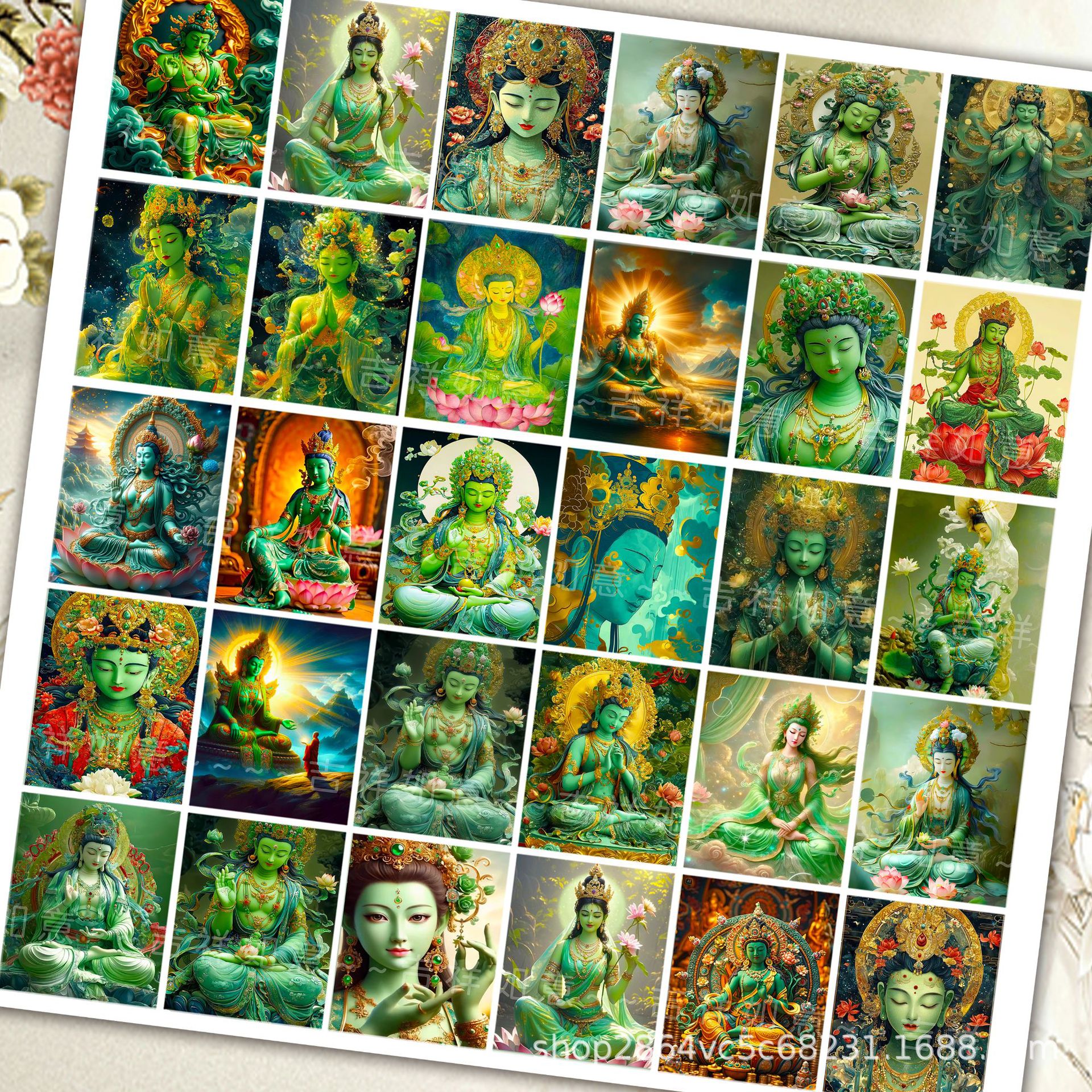 Thangka Xizang Replica of the National Style, Custom-Made Long Five Ye, Yellow God of Wealth, Green Tara, Nepalese Xizang Zakiram