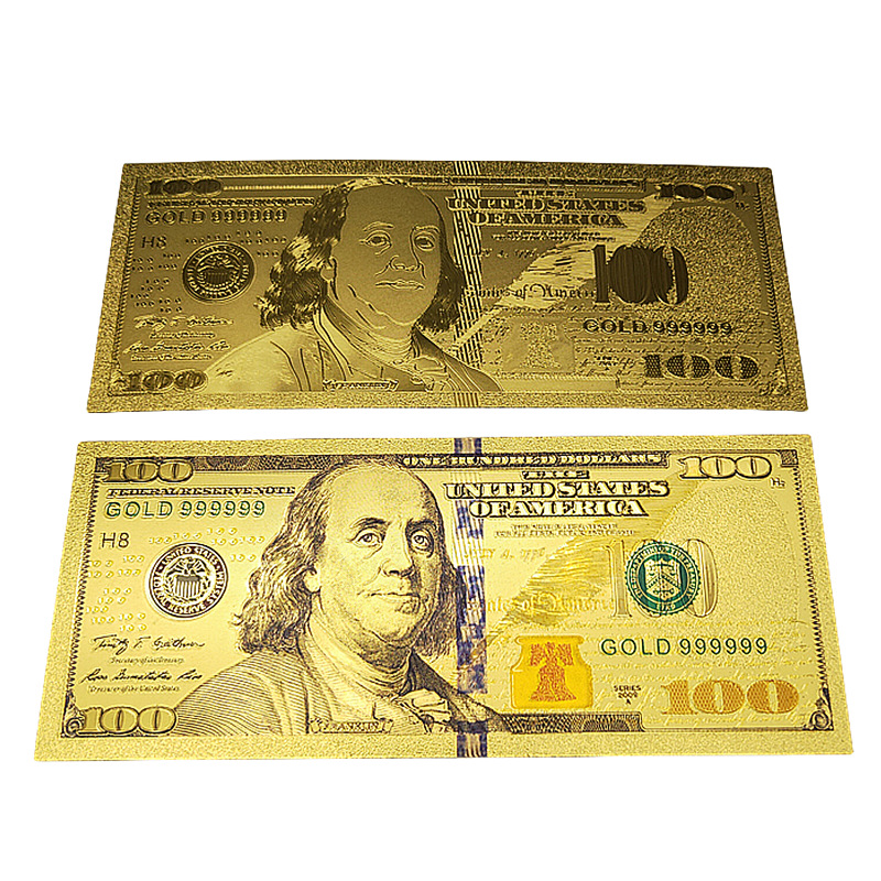 Plastic Gold Foil US Dollar Gold Banknote Double-sided US $100 Commemorative Banknote Lucking Money Mother Travel Commemorative Collection Gift