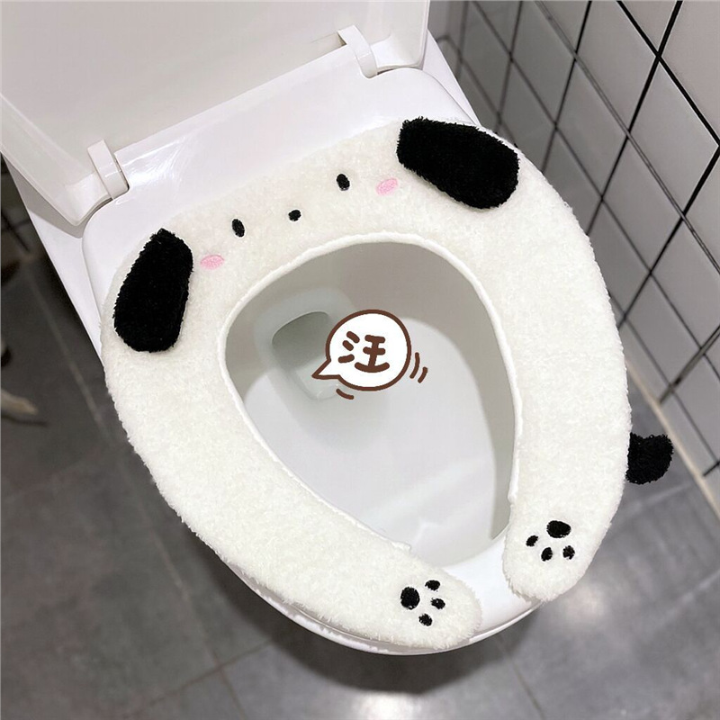 Зимний утолщенный милый туалетный коврик для собаки Пача, домашний, с флисовой подкладкой, теплый, для сиденья унитаза, накладка на унитаз, прокладка для унитаза