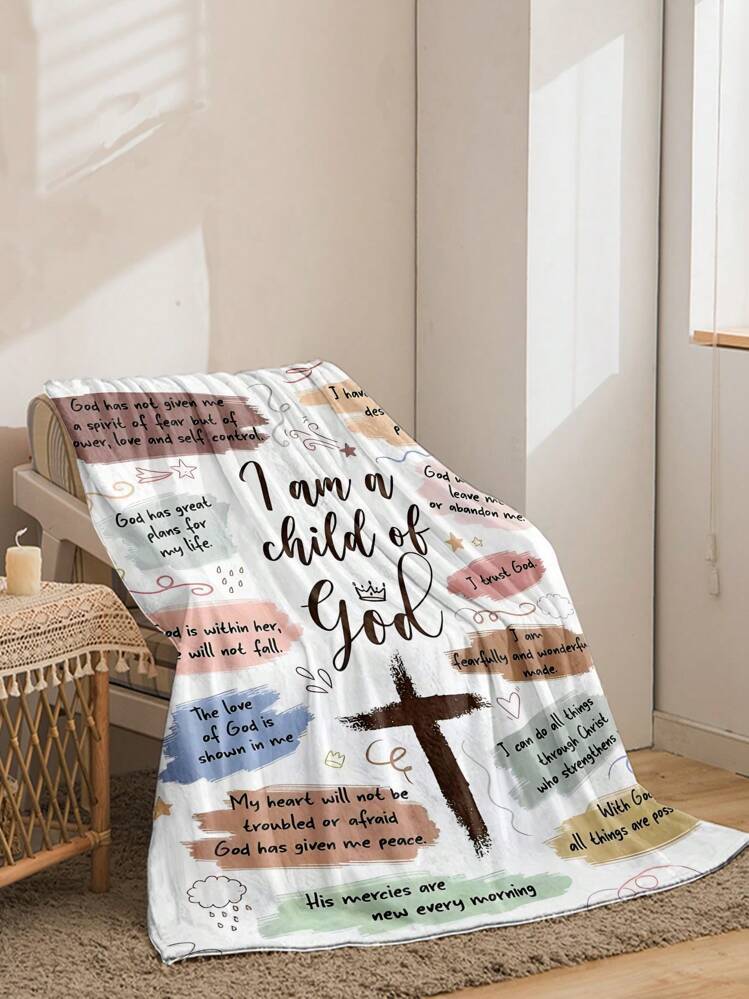 1Pc Faith Inspired Flannel Throw Blanket, Suitable for Room