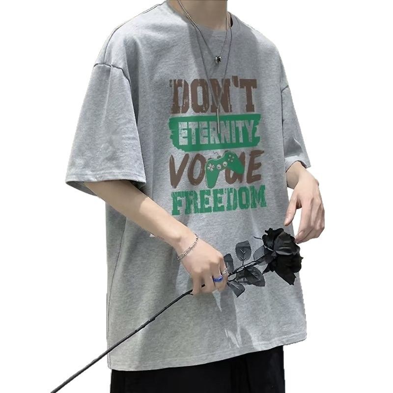 Summer New Japanese Style Trendy Brand Short-sleeved T-shirt Men's Hong Kong Style Instagram Style Trendy All-match Loose plus size Round Neck All-match Casual