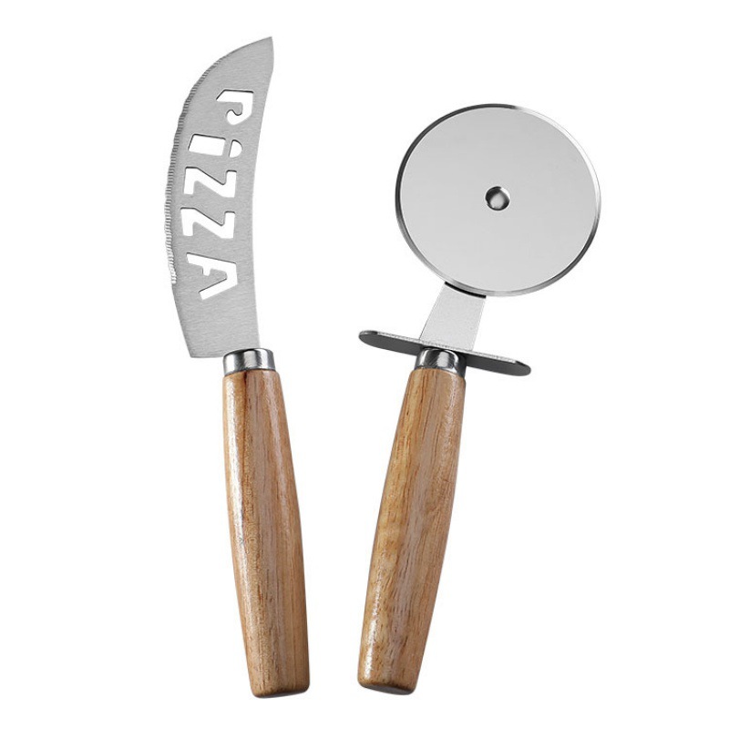 Rubber Wood Cheese Knife Pizza Knife Serrated Knife Roller Knife Household Baking Pizza Wheel Knife Cheese Knife Tool Set