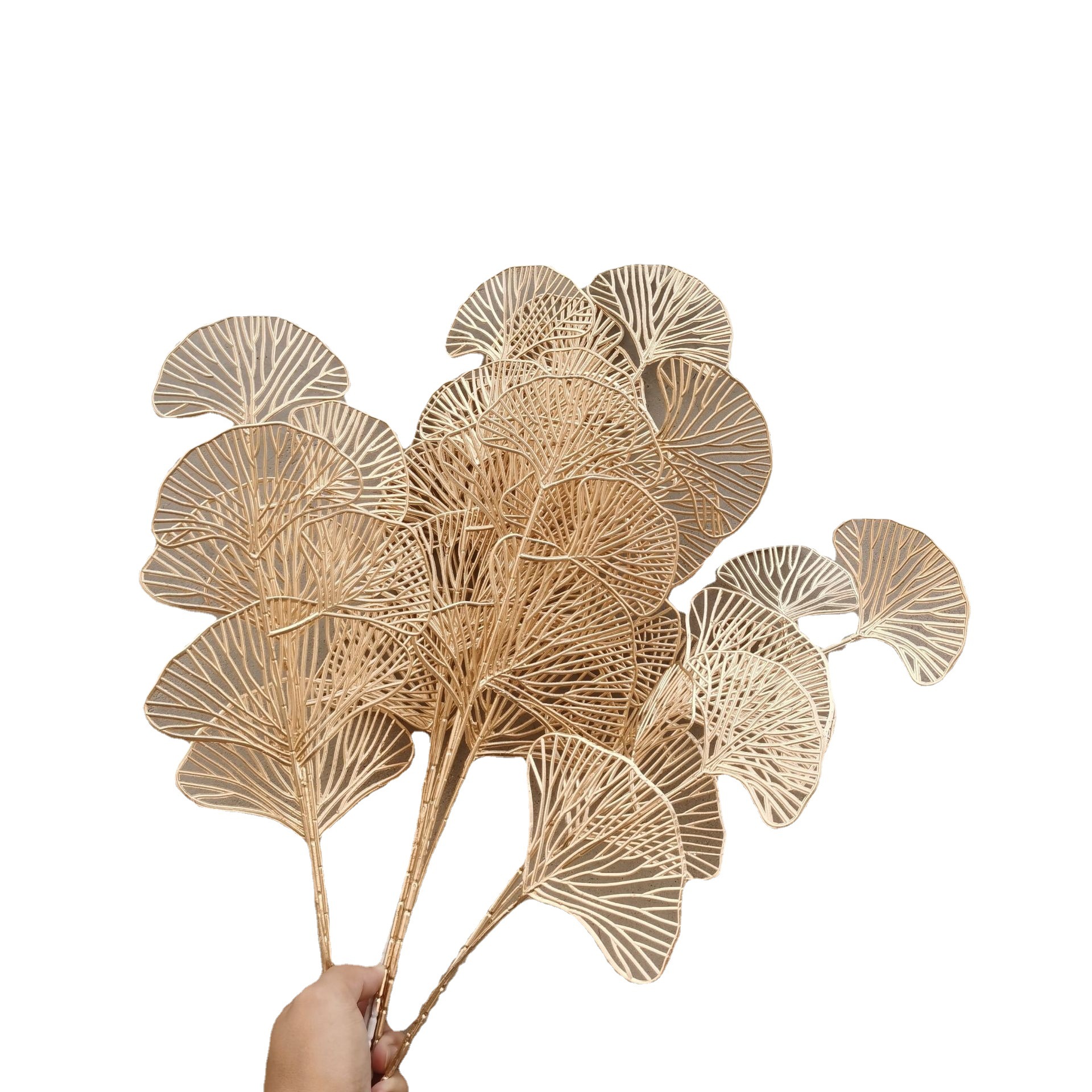 Factory wholesale simulation 3 fork fan leaf ginkgo leaf concentric flower blessing bucket hug bucket accessories wedding flowers