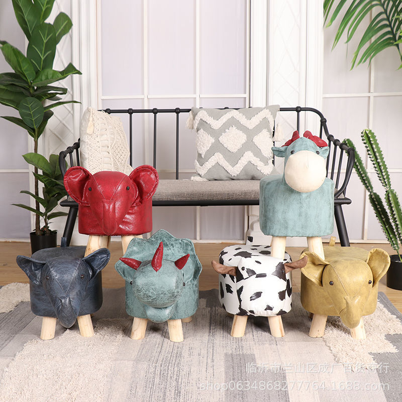 Cartoon Animal Stool Creative Shoe Changing Stool Technology Cloth Solid Wood Elephant Stool Rabbit Sub-net Red Children's Sofa