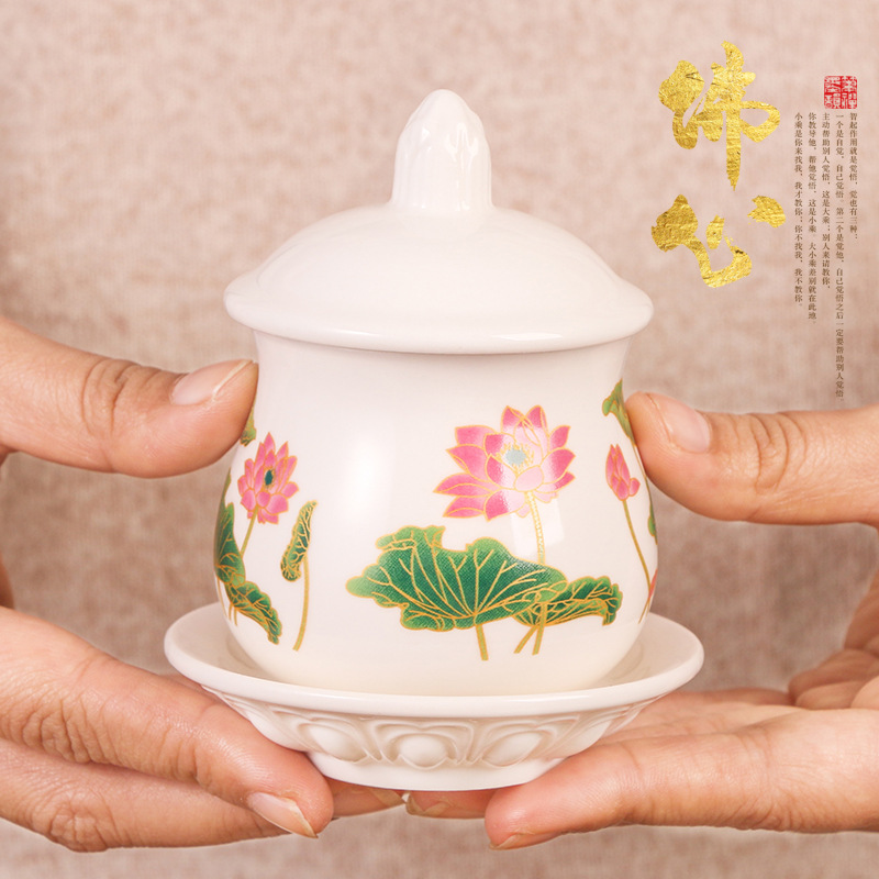 Керамическая чаша для священной воды, чаша для очистки воды с лотосом