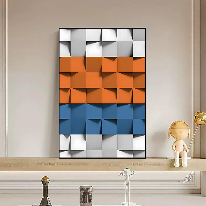 Modern Crystal Porcelain Decorative Painting Simple Abstract Plaid Hanging Painting Classy Color Living Room Entrance Painting Plaid 80120