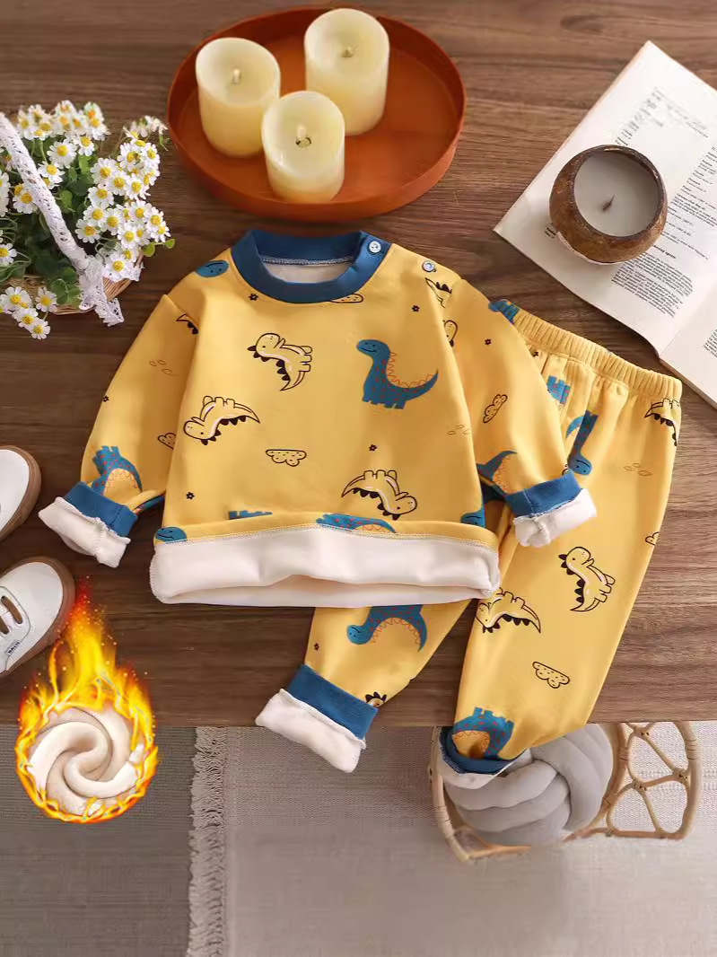 Children's Clothing, Kidsren's Thermal Intimates Set, Velvet and Thickeneded Men's Autumn and Winter Velvet Tops, Warm Pants, Baby Girl's Thermal Clothing