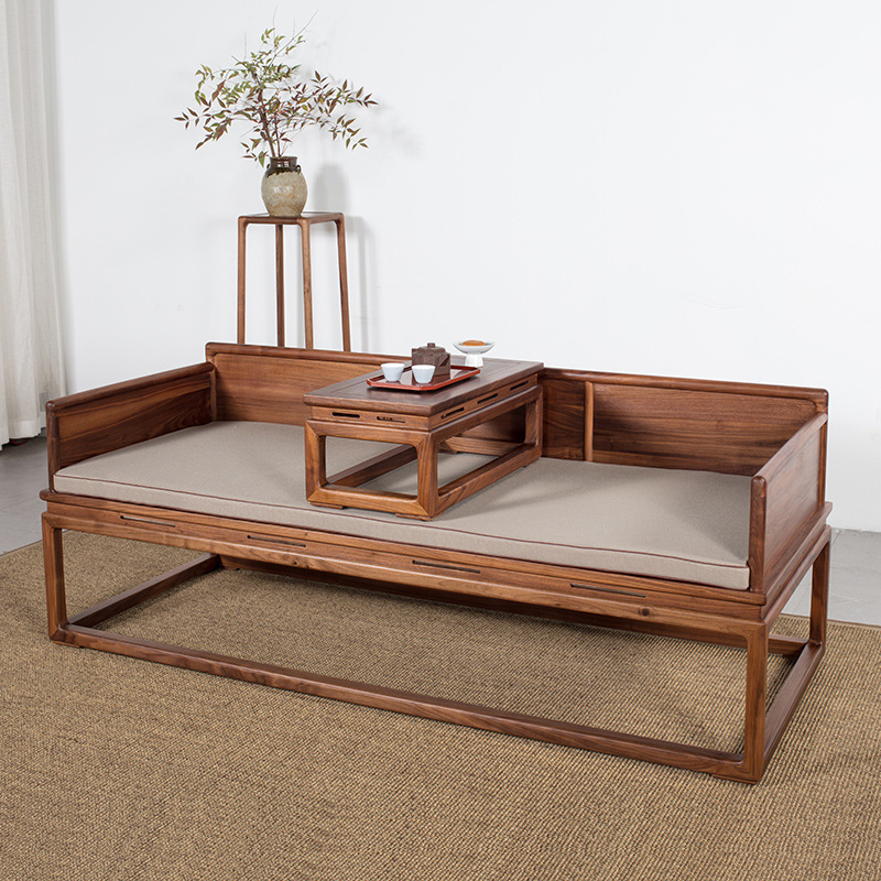 New Chinese Style Luohan Bed, Black Walnut Sofa Combination Furniture, Solid Wood, Modern Simple, Small Apartment Living Room, Zen Style