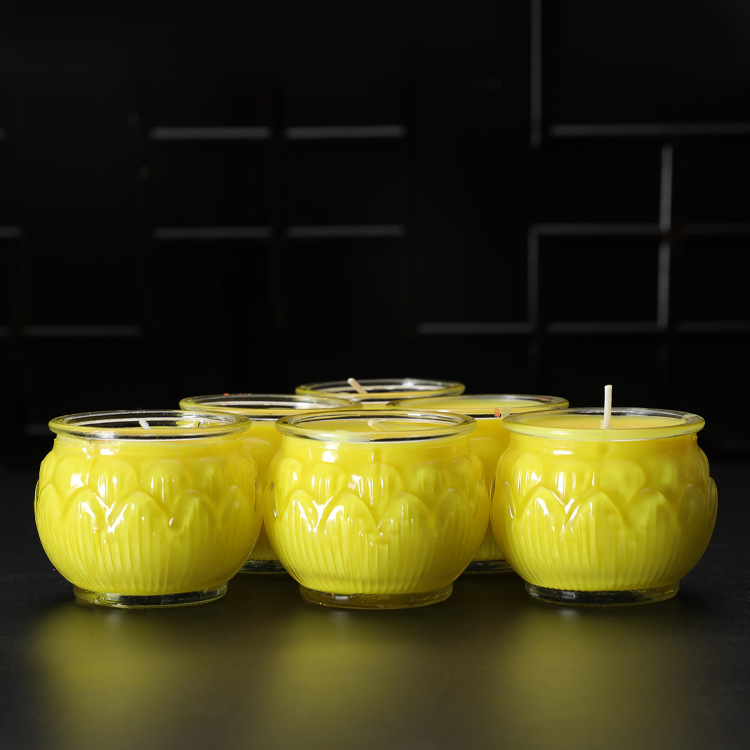 Wholesale 24-hour Lotus Butter Wax Temple Blessing 1-day Lamp Home Glass Buddha Butter Lamp Flat Mouth
