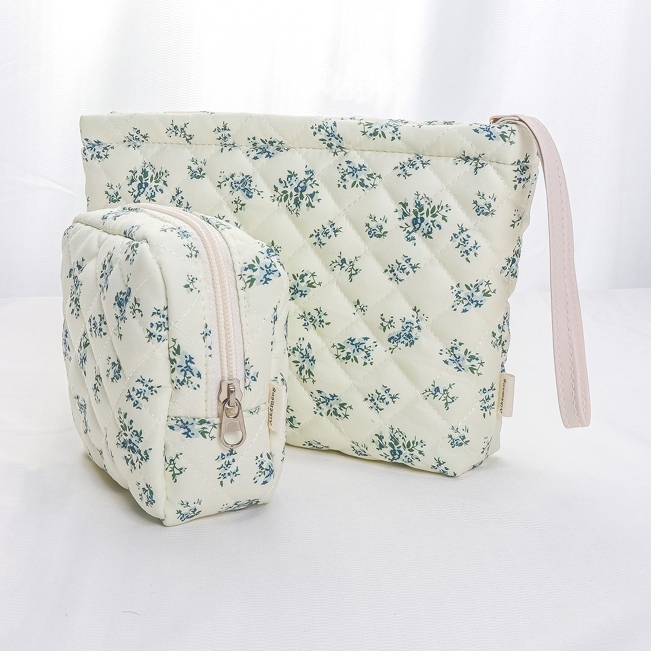 Customized Cotton Cosmetic Bag Niche Portable Toiletry Cosmetics Bag Floral Ins Cute Quilted Lipstick Bag Two-Piece Set
