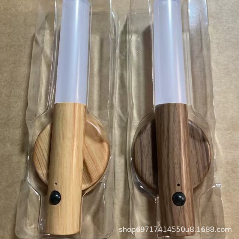 Cross-Border Intelligent Human Body Sensor Lamp Self-Adhesive Wall Led Rechargeable Lamp Imitation Wood Sensor Home Lamp Rechargeable