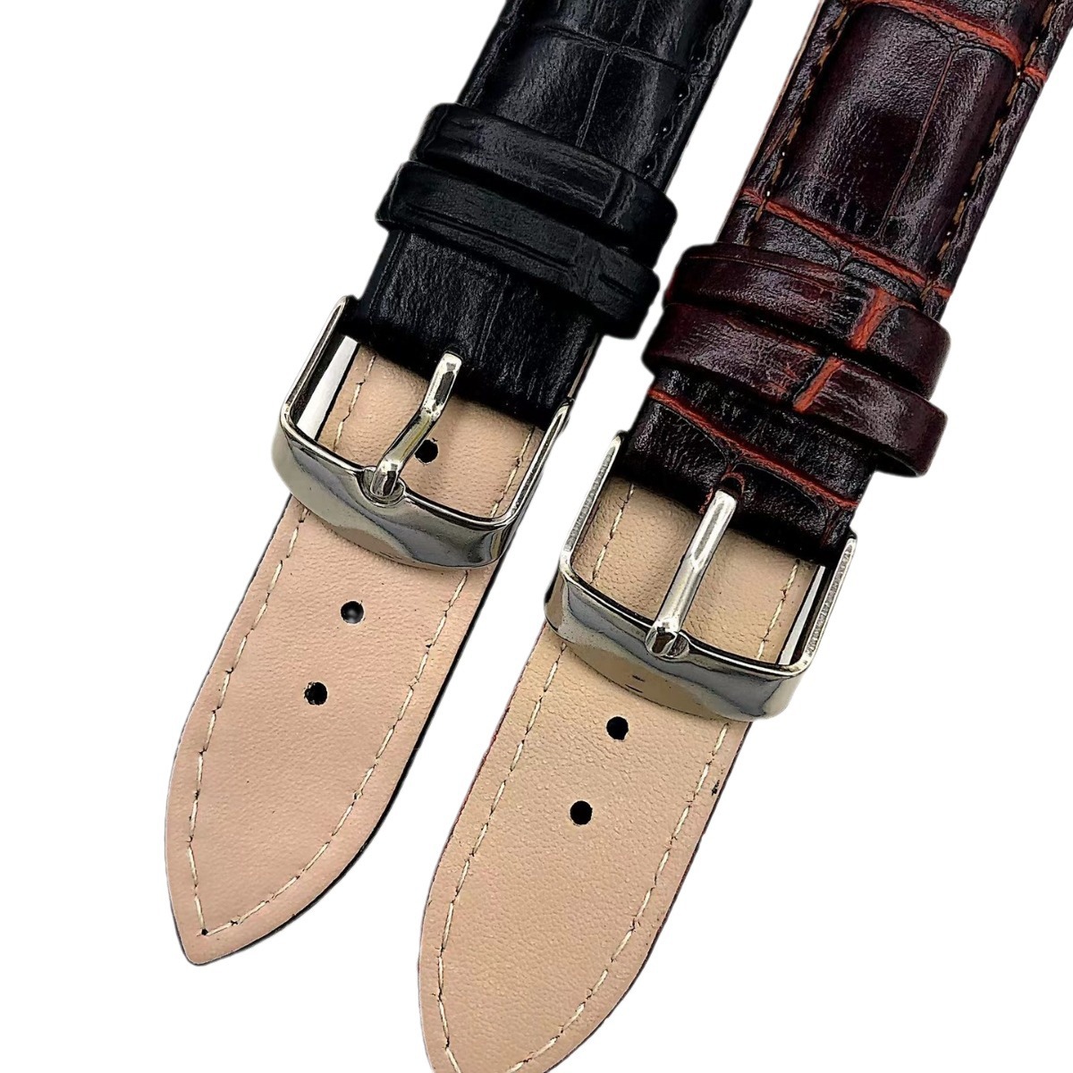 Factory wholesale imitation leather waterproof oblique bamboo pattern strap crocodile pattern leather watch strap 12-22mm in stock