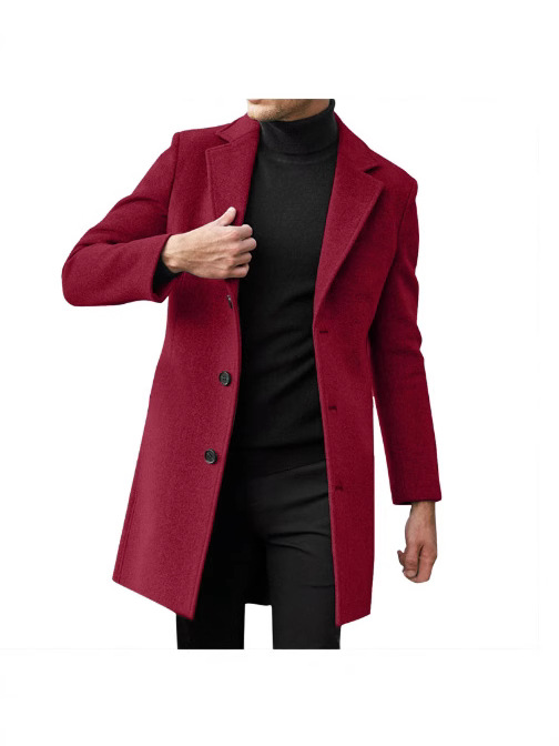 Foreign Trade Cross-border Amazon Men's Long Long Sleeve Woolen Coat Autumn and Winter Woolen Coat Woolen Suit Trenchcoat