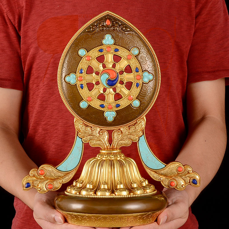 Eight Auspicious Golden Wheel Ornaments Buddha Front Ornaments Copper Carved Gold Wheel Treasure Seven Political Treasures Eight Treasures Buddha Hall Supplies