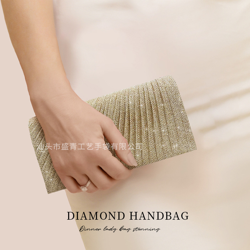 Spot Wholesale Spot Amazon Pleated Party Dinner Bag Mini Clutch Bag Niche Exquisite Glitter Bag for Women