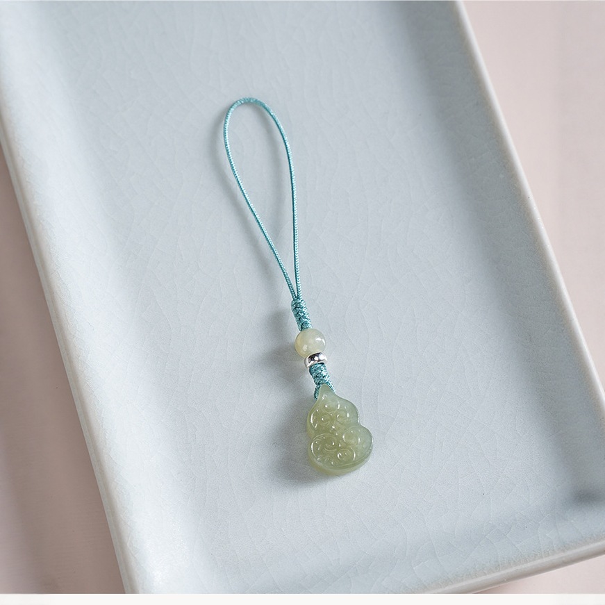 Mobile Phone Lanyard Natural Hetian Jade Gourd Mobile Phone Chain Jade Small Pendant S925 Silver Male and Female Couple Key Lanyard