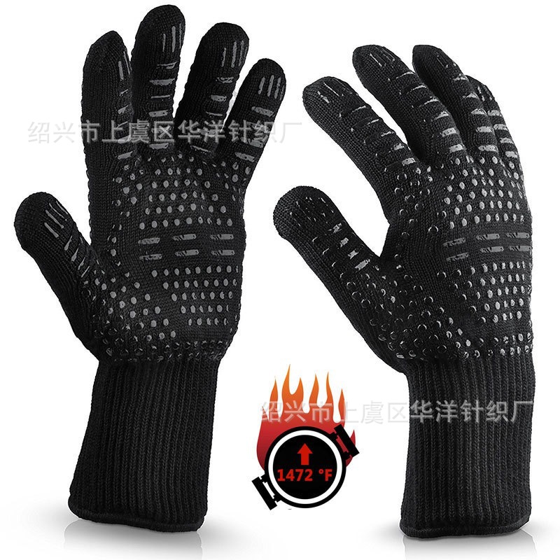 Flame retardant fireproof high temperature 800 degree gloves BBQ barbecue microwave oven baking silicone heat insulation anti-scalding gloves