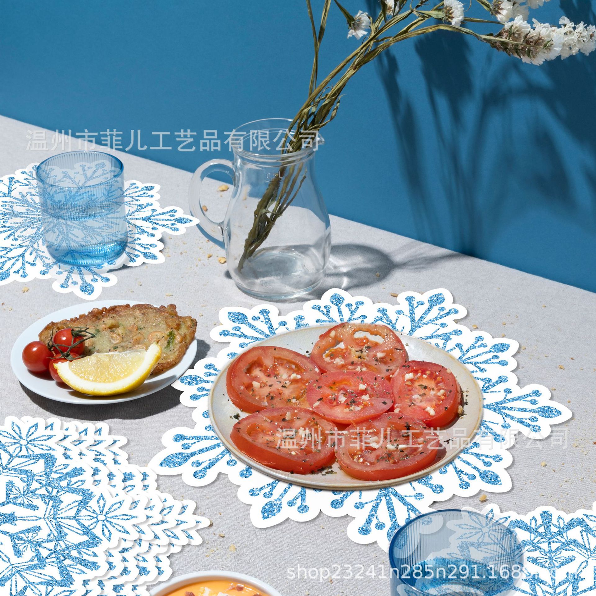 Ca034-2 Special-Shaped Blue Snowflake Placemat Birthday Party Atmosphere Layout Disposable Placemat Christmas Decoration Paper Mat
