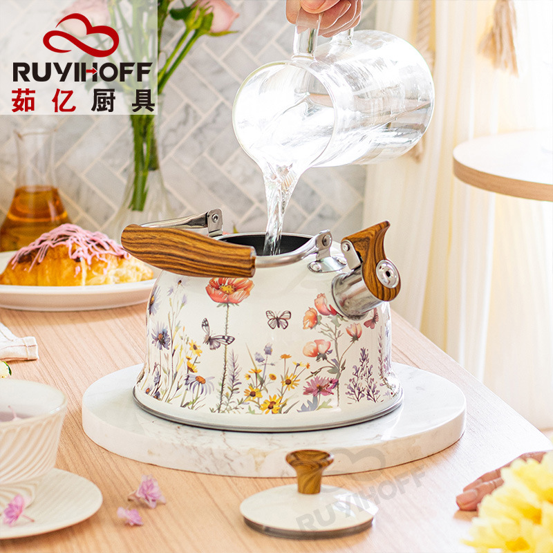 Cross-Border Creative Small Fresh Garden Whistle Kettle European Style Stainless Steel Kettle 3L New Flower Whistle Kettle