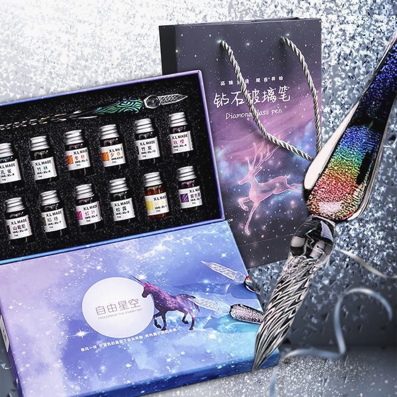 Стеклянная ручка Starry Sky, макет с водой, антикварное чернило, набор подарков для студентов