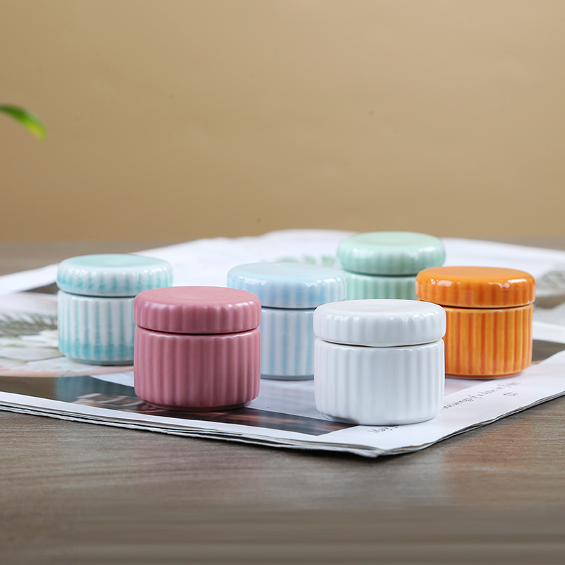 Mini Ceramic Incense Powder Jar Stripesd Balm Sealed Jar Chinese Style Small Porcelain Jar Portable Tea Jar Celadon Jar Pill Bottle