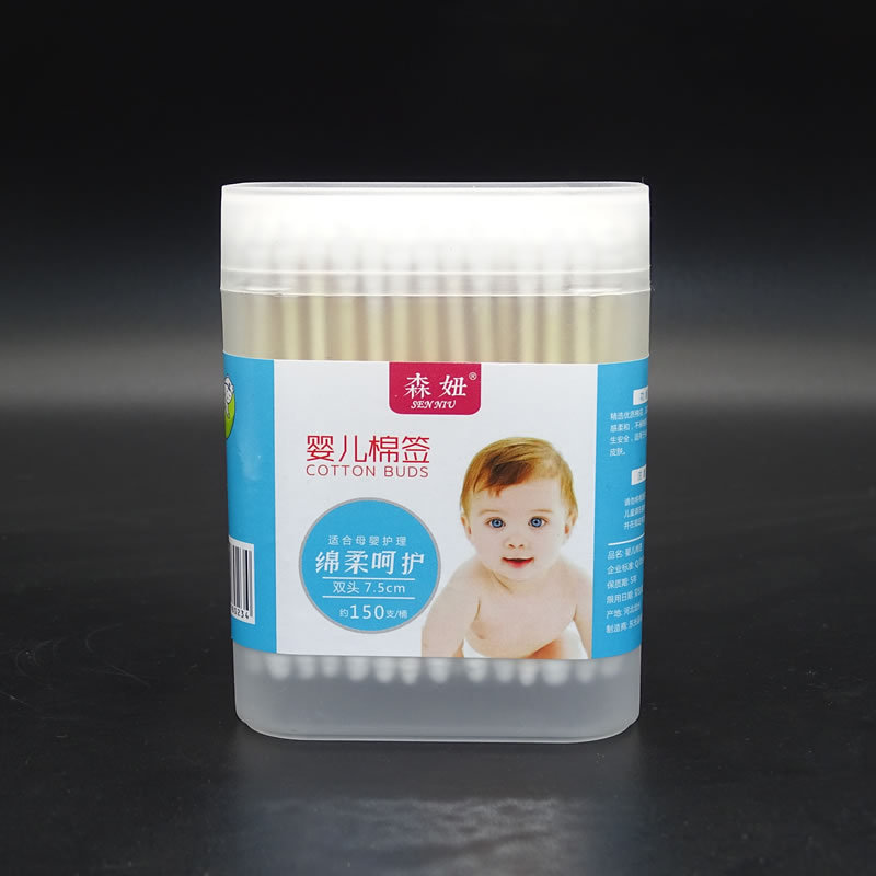 Ватные палочки для детей с двойными резьбовыми бамбуковыми палочками, одноразовые ватные палочки в коробке, палочки в форме цветка для новорожденных