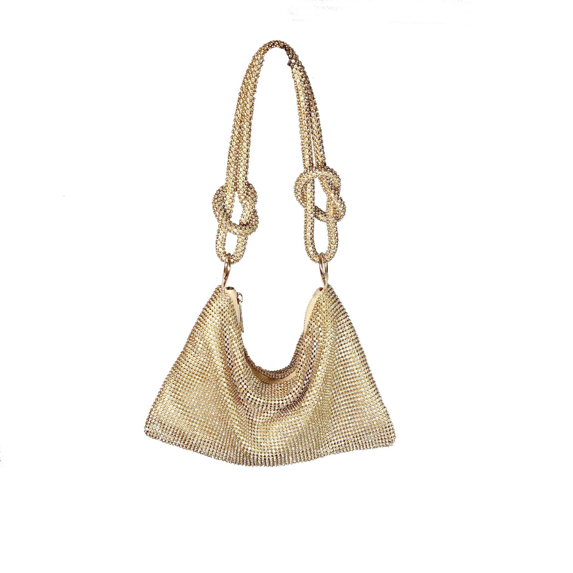 Ready-Made Aluminum Sheet Cross-Border Diamond-Encrusted Evening Bag with Trendy Glittering and Knotted Rhinestones Pure Handmade Armpit Banquet Evening Bag