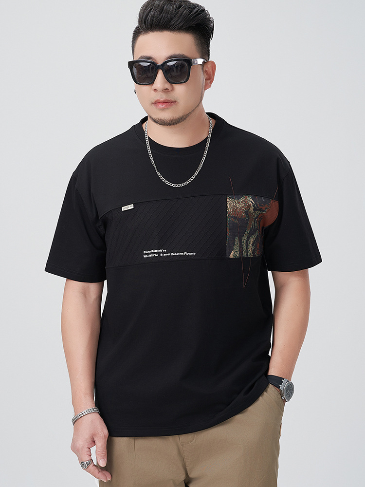 230g Heavyweight Short-Sleeved Plus Size Men's Clothing Cross-Border Wholesale Fashion Trendy Personalized Printed T-Shirt Loose Plus Fat Men