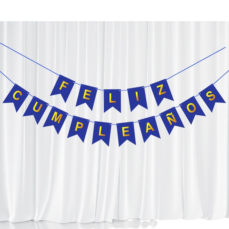 Spanish Birthday Banner Feliz Gold Foil Party Decoration Banner Laser Glitter Gold and Silver Card Triangular Flag Five-Pointed Star