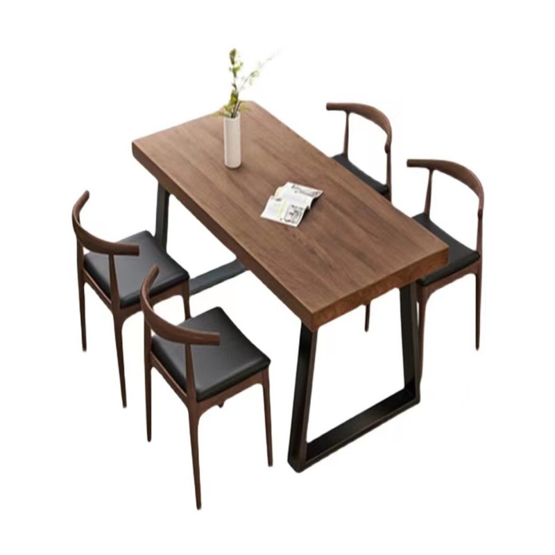 Nordic Modern Household Dining Table and Chair Combination Dining Table Iron Solid Wood Dining Table Casual Coffee Table Household Small Apartment Table