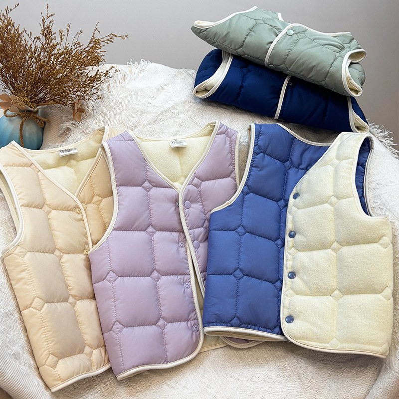 Foreign Trade Cross-Border Kidsren's Velvet Cotton Vest, Lightweight 2025 Autumn and Winter New Baby Baby Quilted Sleeveless Vest