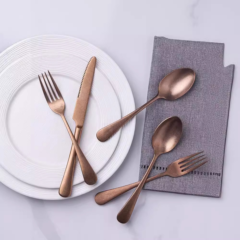 Lyon INS 304 Stainless Steel Tableware Tony Old Vintage Brushed Knife, Fork and Spoon Western Food Tableware Set